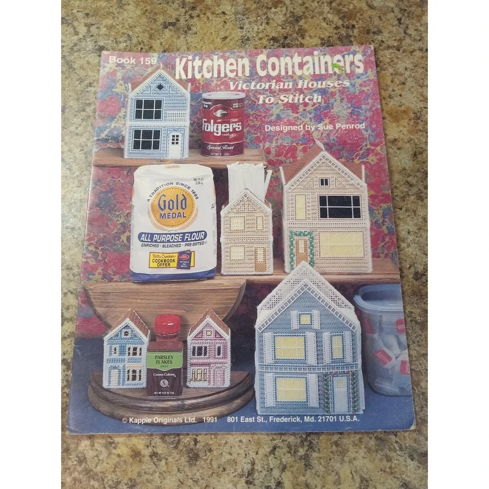 Vintage 1991 Kappie Originals Kitchen Containers Victorian Houses Plastic Canvas
